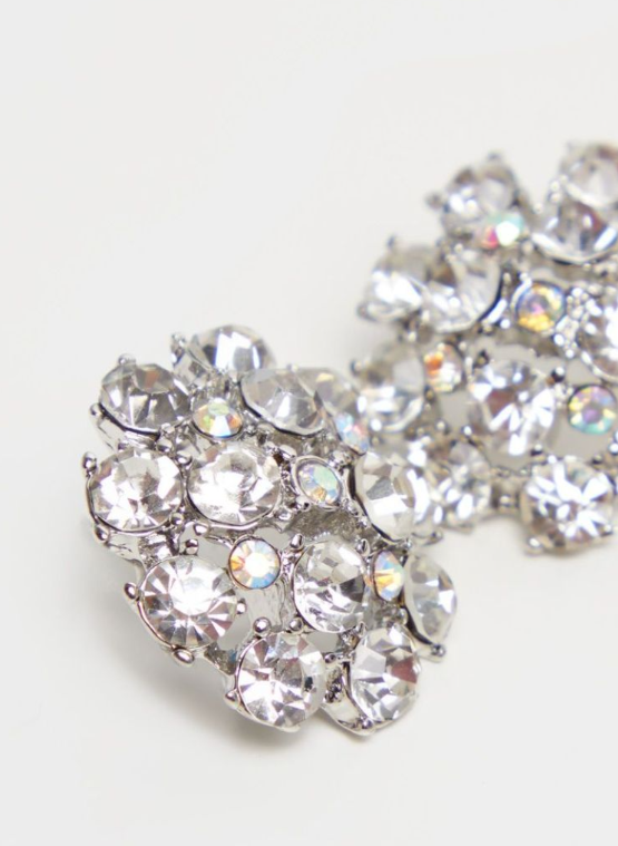 Silver Crystal Large Stud Earrings