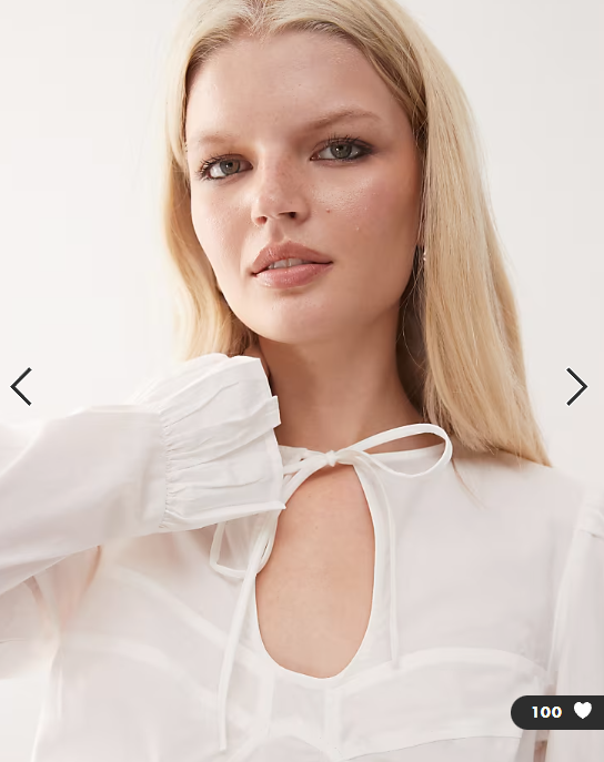 Monki keyhole long sleeve top with peplum detail in white