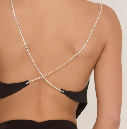 Diamante Strap Detail Cowl Neck Top In Black Satin