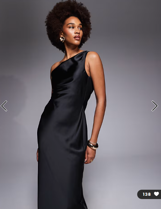 ASOS DESIGN Tall one shoulder asymmetric drape satin maxi dress in black