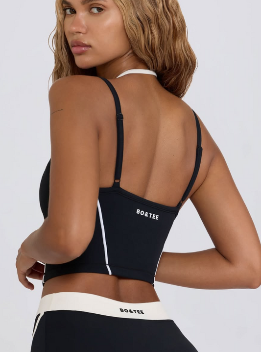 Soft Active Layered Cropped Tank Top in Black