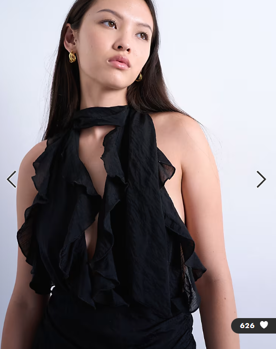 Topshop deep plunge ruffle maxi gown in black