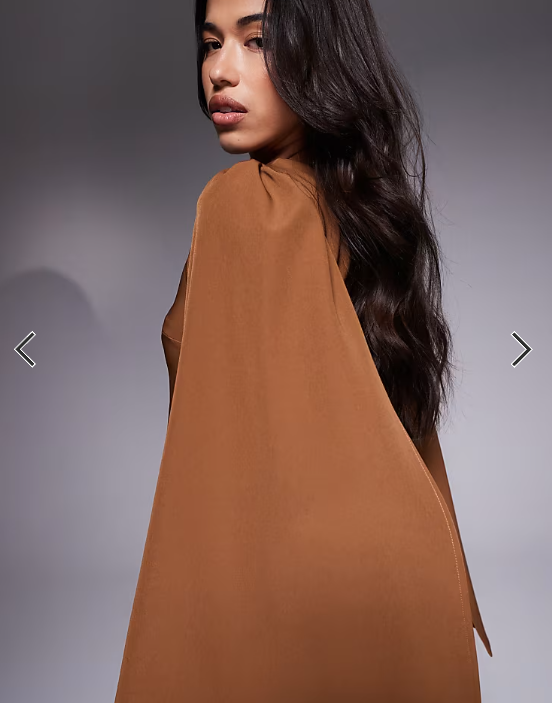 TFNC crepe mini dress with cape shoulders in mocha