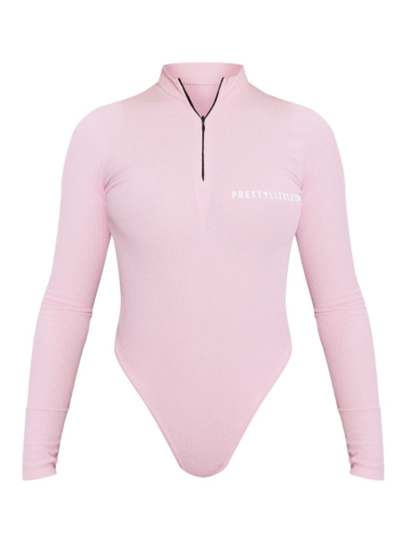 Pink Crinkle Rib Half Zip Bodysuit