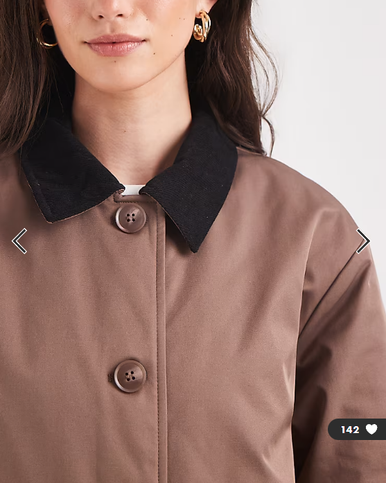 Pieces longline trench coat with cord collar detail in light brown