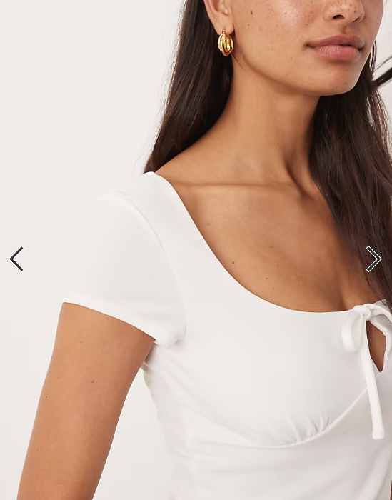 ASOS DESIGN milkmaid cap sleeve ruched bust top with tie detail in cream