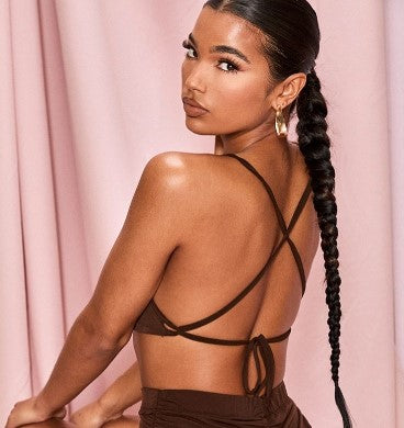 Chocolate Brown Slinky Tie Cross Back Crop Top