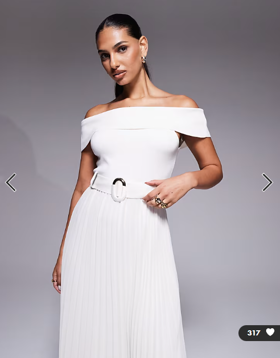 Forever New off the shoulder belted knit midi dress in cream