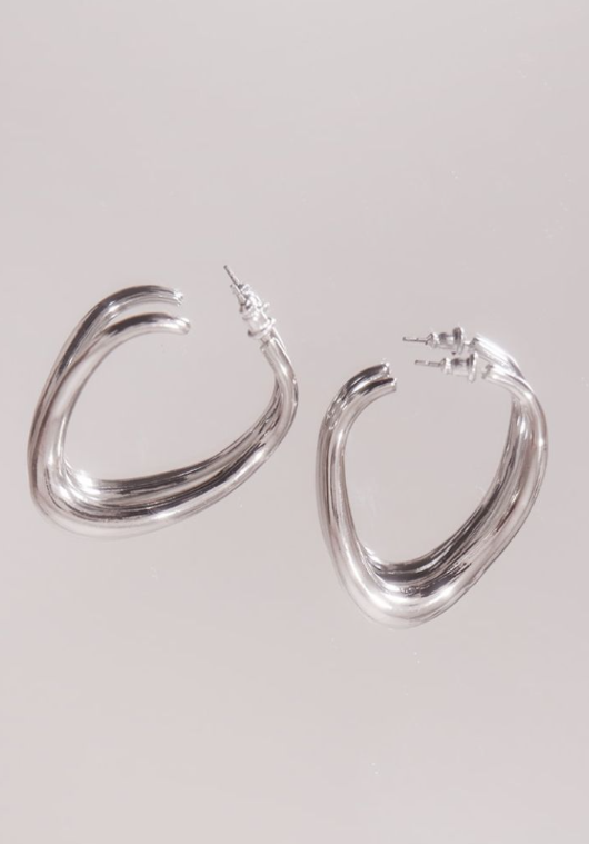 Silver Thin Curved Hoop Earrings