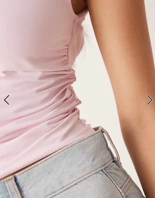 ASOS DESIGN polyamide ruched tank top with open back in pastel pink