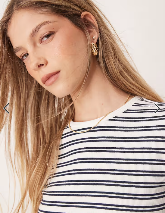 Vila ribbed short sleeve tee in navy and white stripe