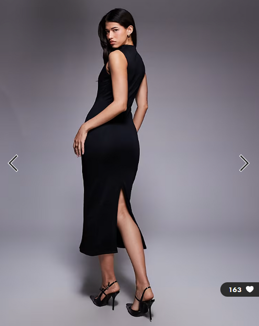 ASOS DESIGN v-neck column workwear midi in black