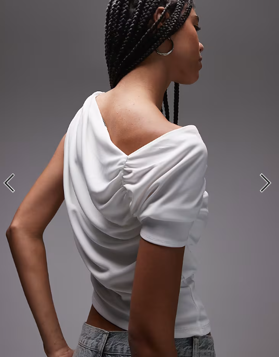 Topshop ruched detail one shoulder top in ivory