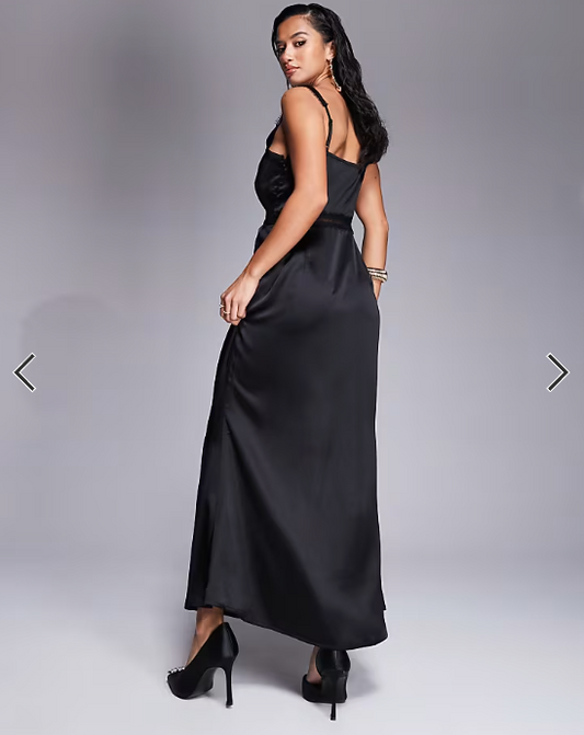 Never Fully Dressed Petite Mimi lace cut-out slip maxi dress in black