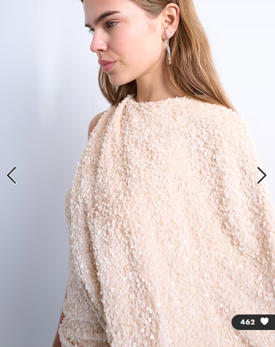 Topshop one sleeve drape sequin mini dress in oyster