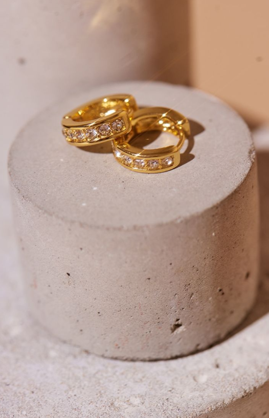 Real Gold Plated Diamante Row Huggie Earrings