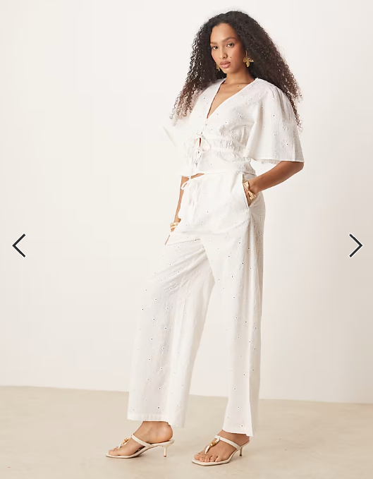 Asos - pull on floral embroidery trousers in cream