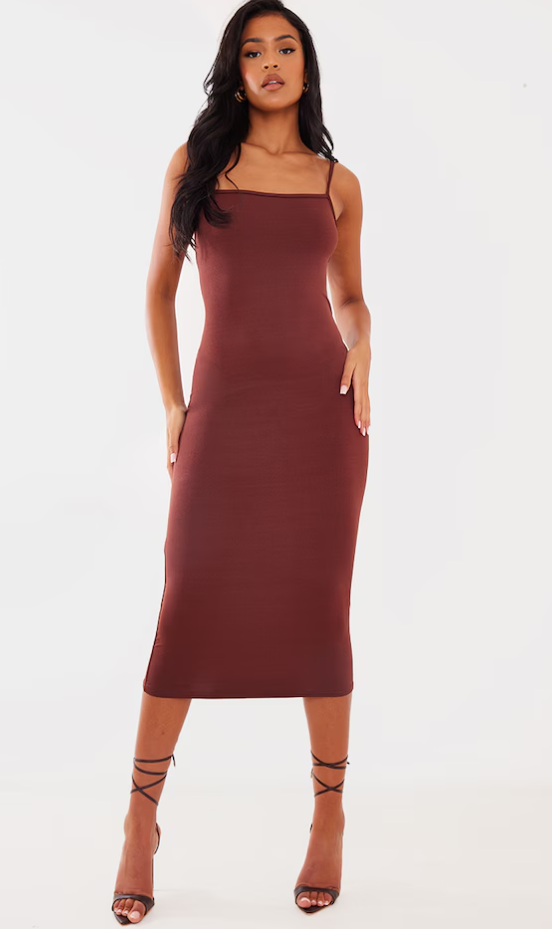 Tall Chocolate Crepe Strappy Midi Dress