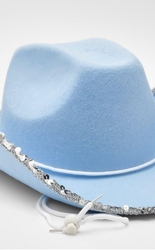 Blue Sequin Western Cowboy Hat - blue