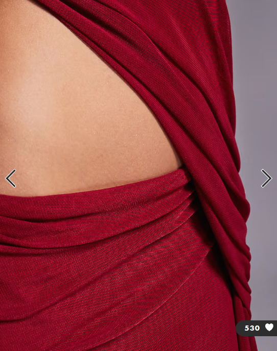 ASOS DESIGN mesh ruched off shoulder midi dress with ruffle sash detail in cherry