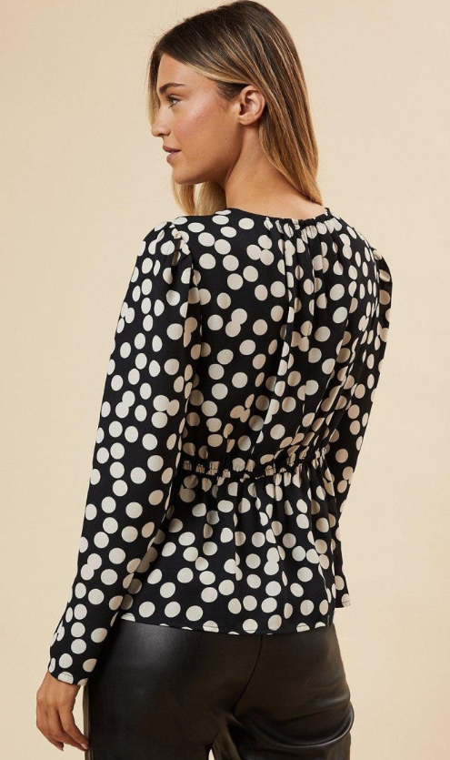 Mono Spot Keyhole Long Sleeve Top