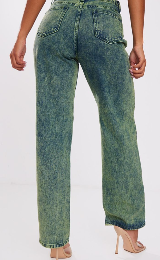 Green Tint Vintage Wash Mid Rise Wide Leg Jeans