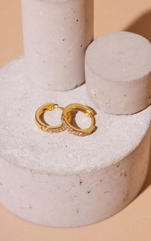 Real Gold Plated Double Diamante Row Hoop Earrings