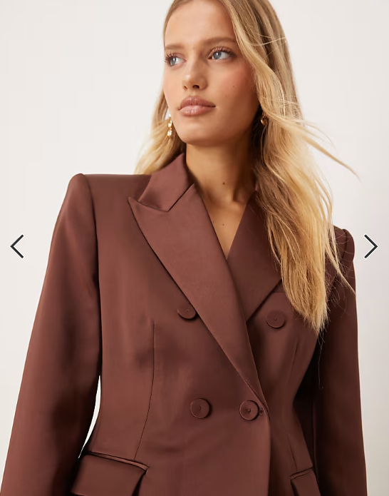 Mango Gilda satin tailored blazer co-ord in brown