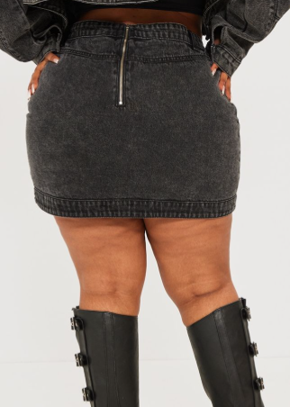 Plus Washed Black Seam Detail Denim Asymmetric Mini Skirt