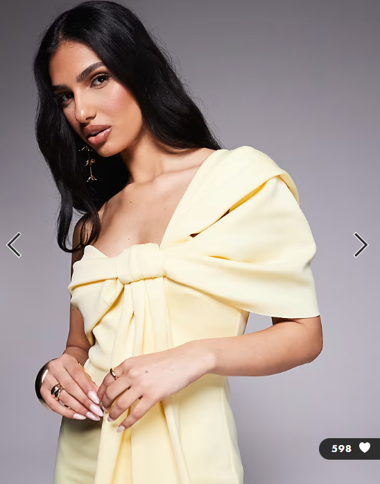 ASOS DESIGN off shoulder bow detail midi dress in yellow in scuba-style fabric