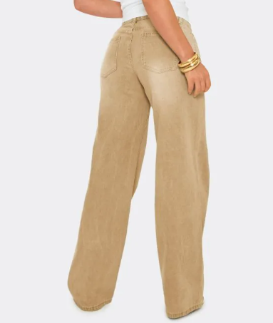 Ego - Low Rise Wide Leg Jeans In Washed Stone Denim