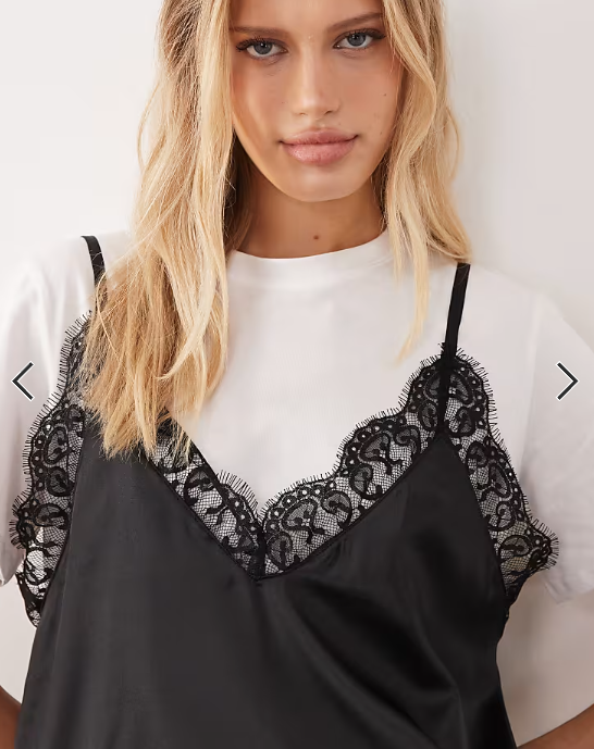 ASOS DESIGN oversized t-shirt with satin lace cami overlay in white