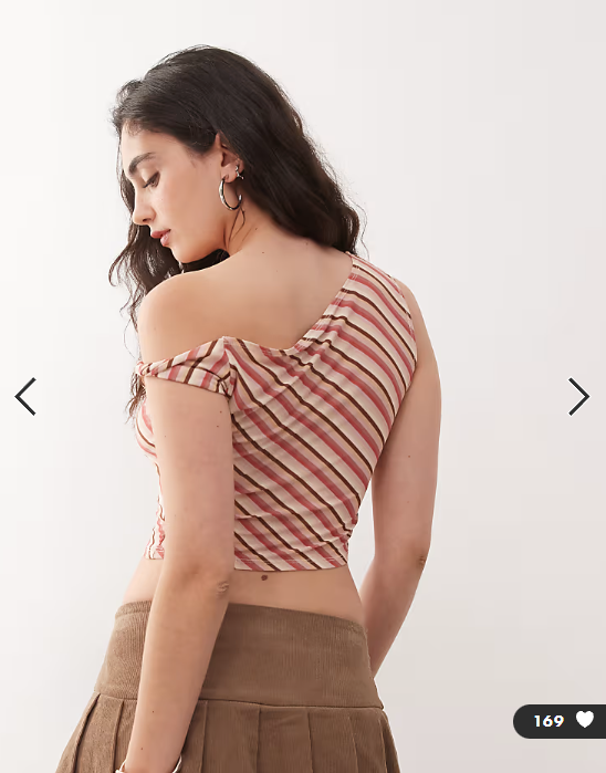 Reclaimed Vintage candy stripe printed slinky twist one shoulder top in pink