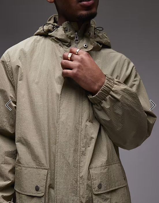 Topman lightweight ripstop parka jacket in khaki