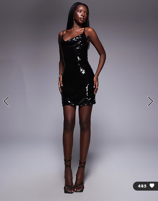 ASOS DESIGN sheer sequin cowl neck mini dress with strappy back in black