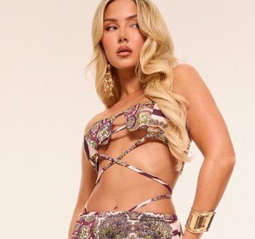 Multi Zebra Paisley Print Slinky Bandeau Tie Top