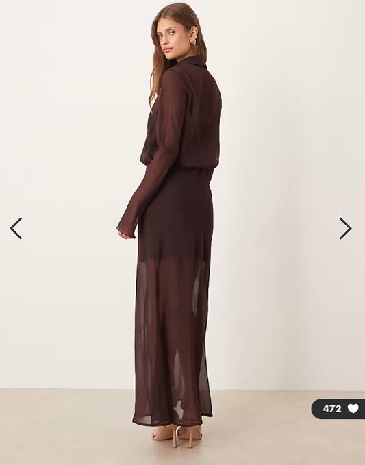 ASOS DESIGN sheer midi shirt dress in chocolate