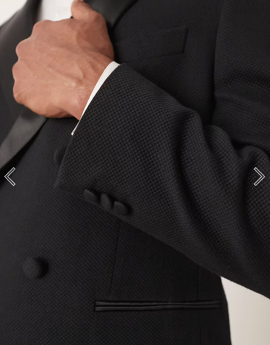 ASOS DESIGN double breasted tuxedo suit jacket in black texture