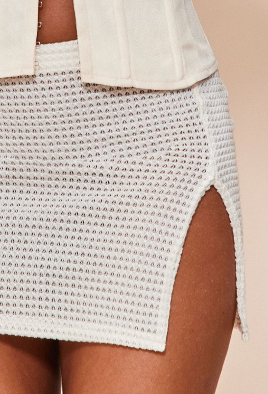 Cream Crochet Rib Split Hem Micro Mini Skirt