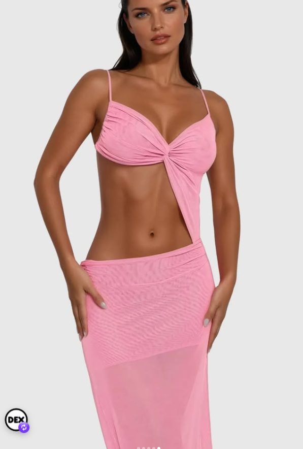 Ego - Strappy Twist Front Detail Cut Out Maxi Dress In Pink Mesh
