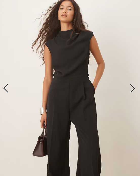Mango cap sleeve belted jumpsuit in black