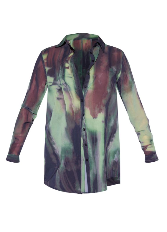 Green Grunge Print Beach Shirt