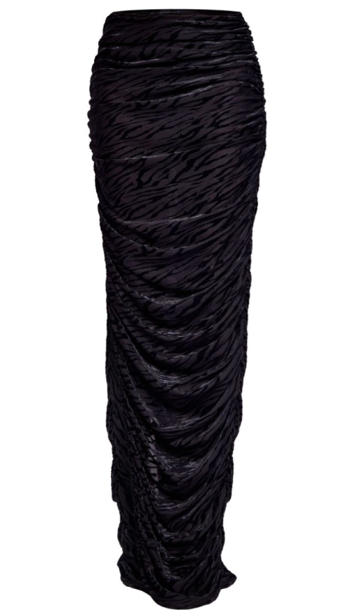 Black Sheer Devore Ruched Midaxi Skirt