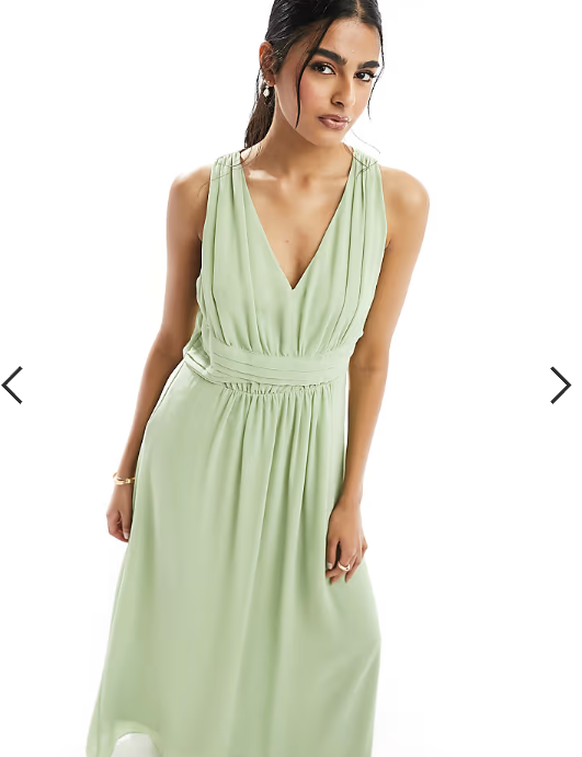 Vila Bridesmaid wrap waist detail maxi dress with pleat front in sage green