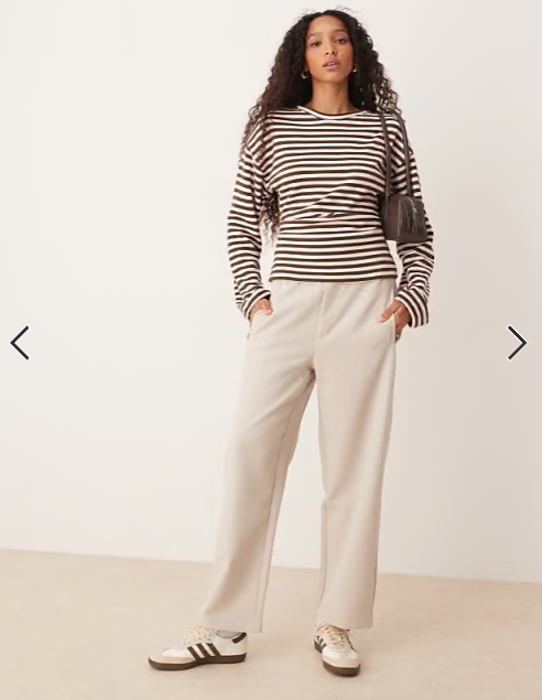 ASOS DESIGN Supersoft long sleeve corset waist tee in khaki stripe - KHAKI