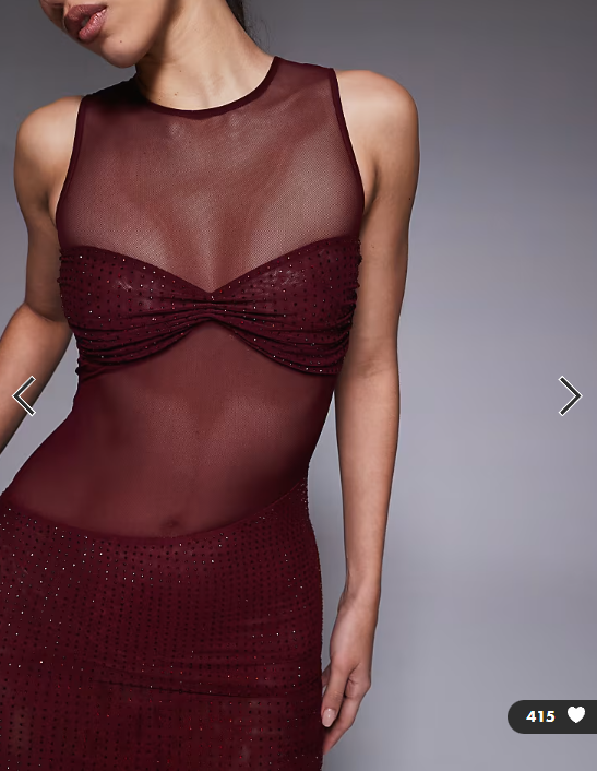 The Frolic exclusive high neck sleeveless hot fix sheer insert maxi dress in burgundy