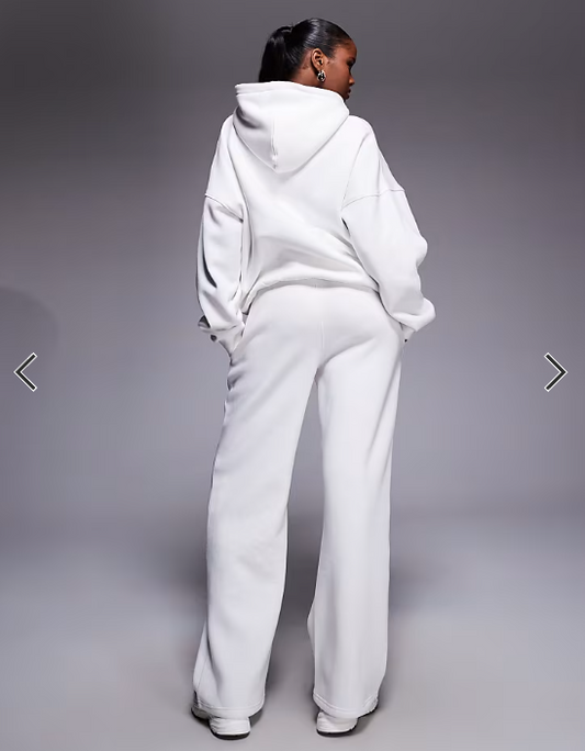 Kaiia cotton rich embroidered logo wide leg sweatpants in white and blue