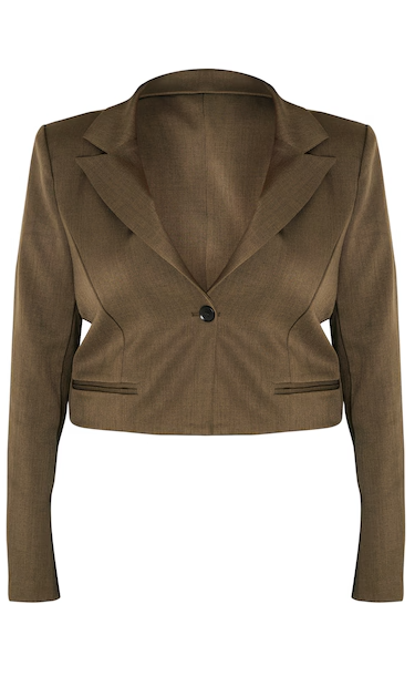 Plus Khaki Patch Pocket Cropped Detail Boxy Blazer