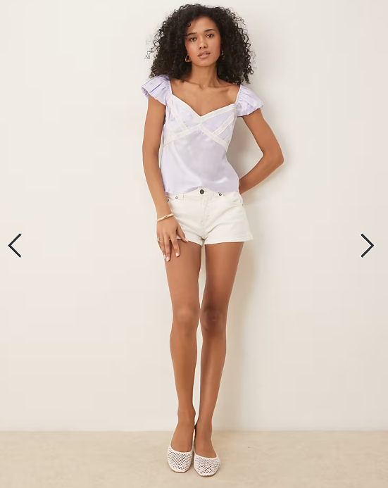 ASOS DESIGN satin and lace trim mix vest top in lilac