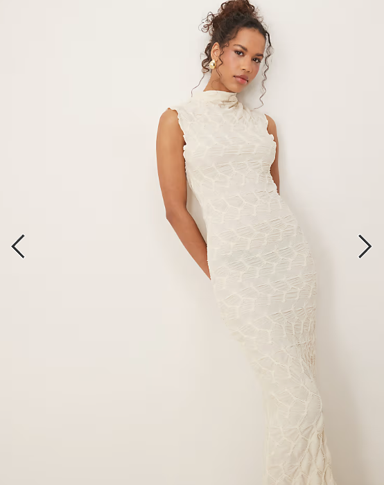 Vila textured jersey maxi dress in cream